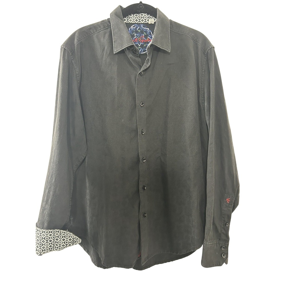 Robert Graham Mens Black Tonal Damask Classic Fit Button Down Shirt Medium M
